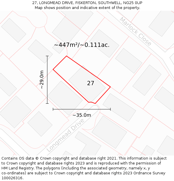 27, LONGMEAD DRIVE, FISKERTON, SOUTHWELL, NG25 0UP: Plot and title map