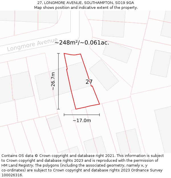 27, LONGMORE AVENUE, SOUTHAMPTON, SO19 9GA: Plot and title map
