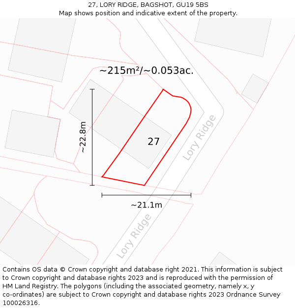 27, LORY RIDGE, BAGSHOT, GU19 5BS: Plot and title map
