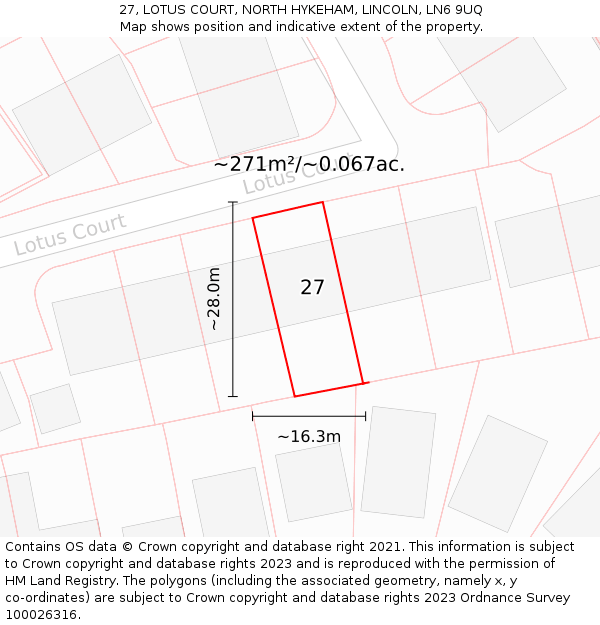 27, LOTUS COURT, NORTH HYKEHAM, LINCOLN, LN6 9UQ: Plot and title map