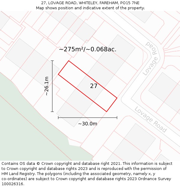 27, LOVAGE ROAD, WHITELEY, FAREHAM, PO15 7NE: Plot and title map