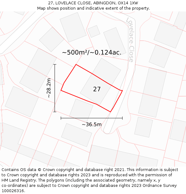 27, LOVELACE CLOSE, ABINGDON, OX14 1XW: Plot and title map