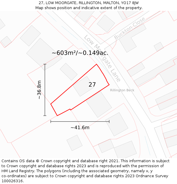 27, LOW MOORGATE, RILLINGTON, MALTON, YO17 8JW: Plot and title map