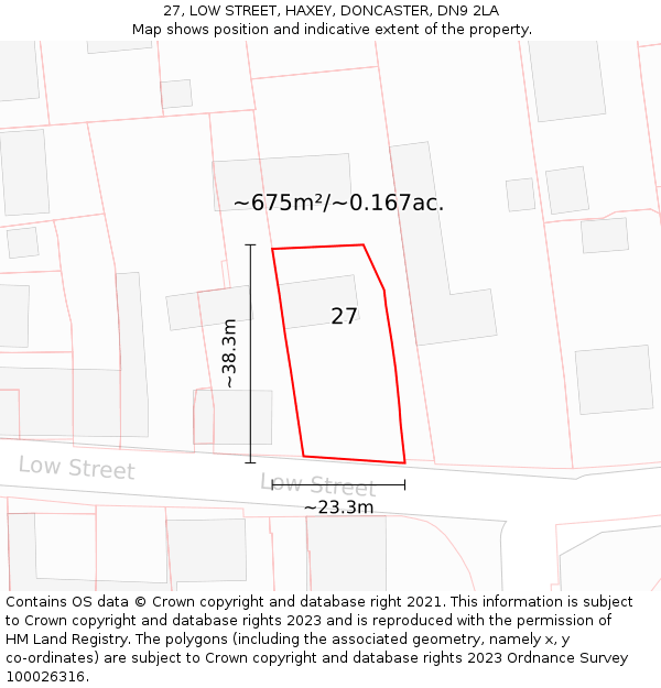 27, LOW STREET, HAXEY, DONCASTER, DN9 2LA: Plot and title map