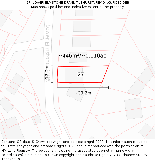 27, LOWER ELMSTONE DRIVE, TILEHURST, READING, RG31 5EB: Plot and title map