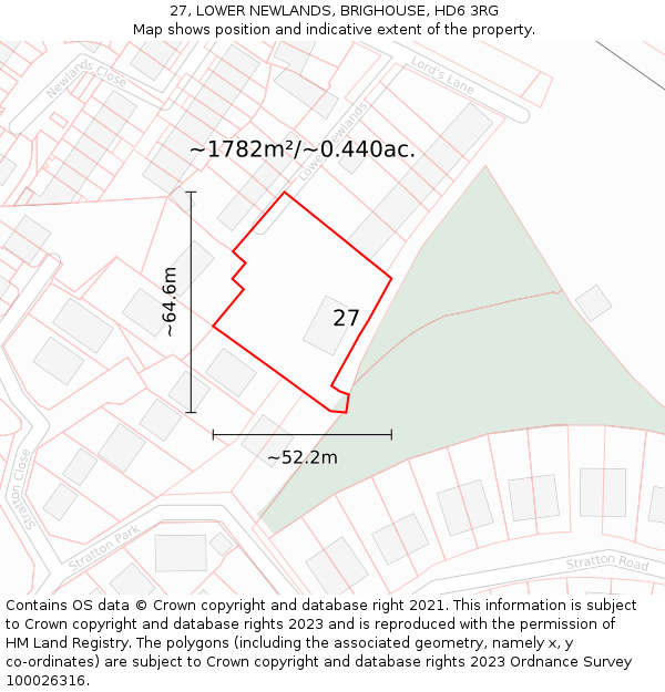 27, LOWER NEWLANDS, BRIGHOUSE, HD6 3RG: Plot and title map