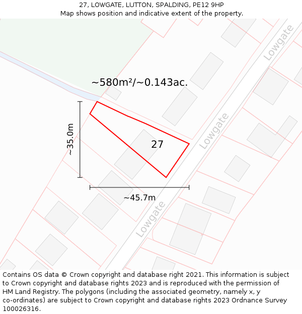 27, LOWGATE, LUTTON, SPALDING, PE12 9HP: Plot and title map
