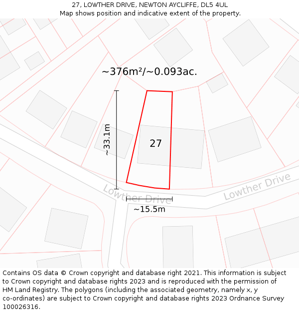 27, LOWTHER DRIVE, NEWTON AYCLIFFE, DL5 4UL: Plot and title map