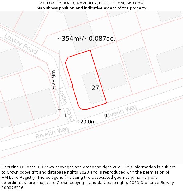 27, LOXLEY ROAD, WAVERLEY, ROTHERHAM, S60 8AW: Plot and title map