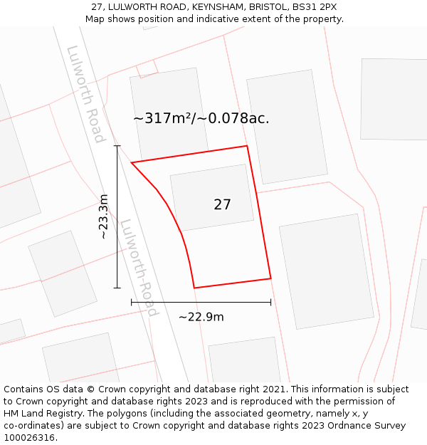 27, LULWORTH ROAD, KEYNSHAM, BRISTOL, BS31 2PX: Plot and title map