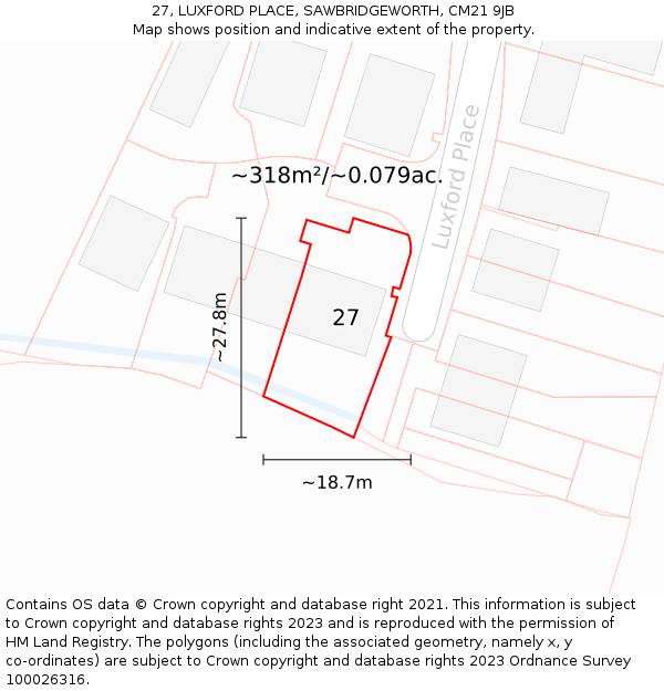 27, LUXFORD PLACE, SAWBRIDGEWORTH, CM21 9JB: Plot and title map