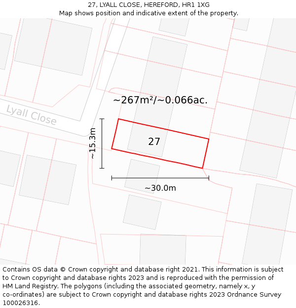 27, LYALL CLOSE, HEREFORD, HR1 1XG: Plot and title map