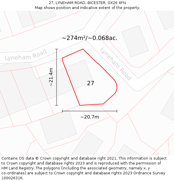 27, LYNEHAM ROAD, BICESTER, OX26 4FN: Plot and title map