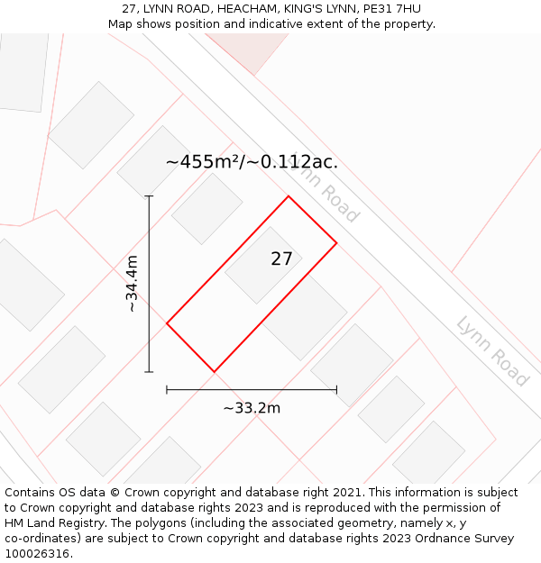 27, LYNN ROAD, HEACHAM, KING'S LYNN, PE31 7HU: Plot and title map