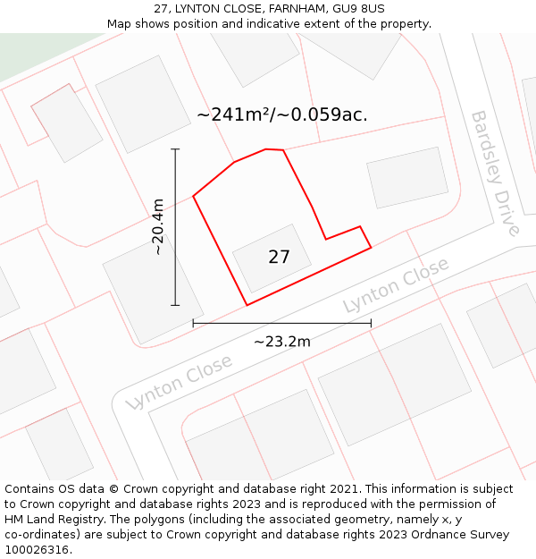 27, LYNTON CLOSE, FARNHAM, GU9 8US: Plot and title map