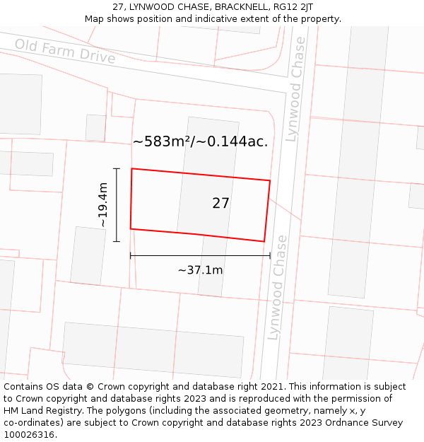 27, LYNWOOD CHASE, BRACKNELL, RG12 2JT: Plot and title map