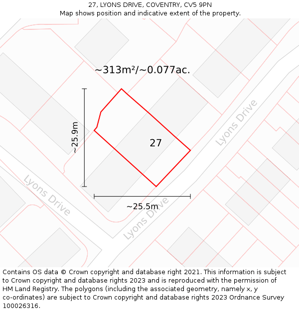 27, LYONS DRIVE, COVENTRY, CV5 9PN: Plot and title map
