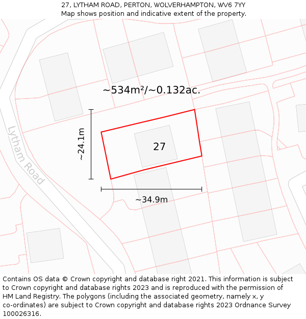 27, LYTHAM ROAD, PERTON, WOLVERHAMPTON, WV6 7YY: Plot and title map