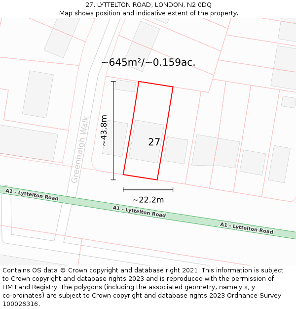 27, LYTTELTON ROAD, LONDON, N2 0DQ: Plot and title map