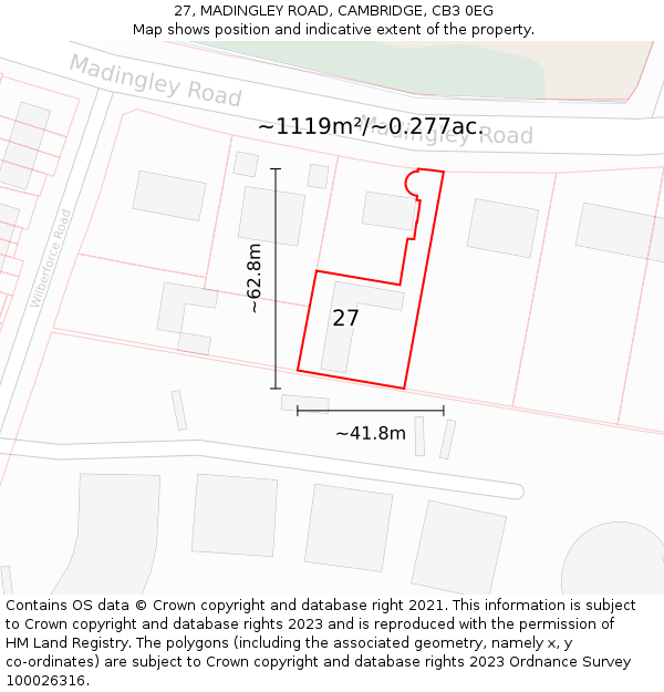 27, MADINGLEY ROAD, CAMBRIDGE, CB3 0EG: Plot and title map