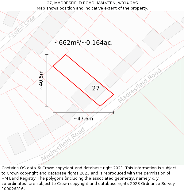 27, MADRESFIELD ROAD, MALVERN, WR14 2AS: Plot and title map