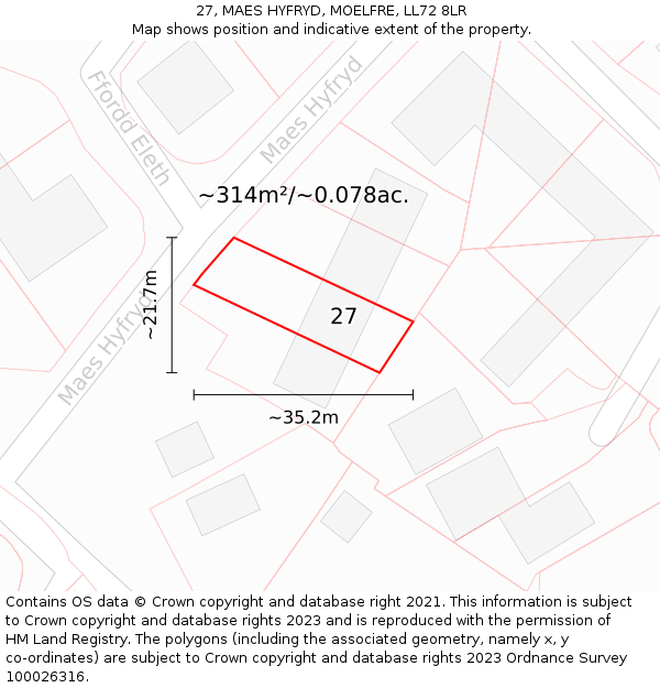 27, MAES HYFRYD, MOELFRE, LL72 8LR: Plot and title map