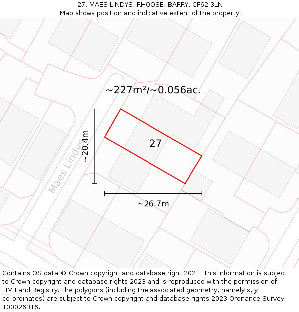 27, MAES LINDYS, RHOOSE, BARRY, CF62 3LN: Plot and title map