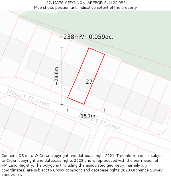 27, MAES Y FFYNNON, ABERGELE, LL22 9BF: Plot and title map
