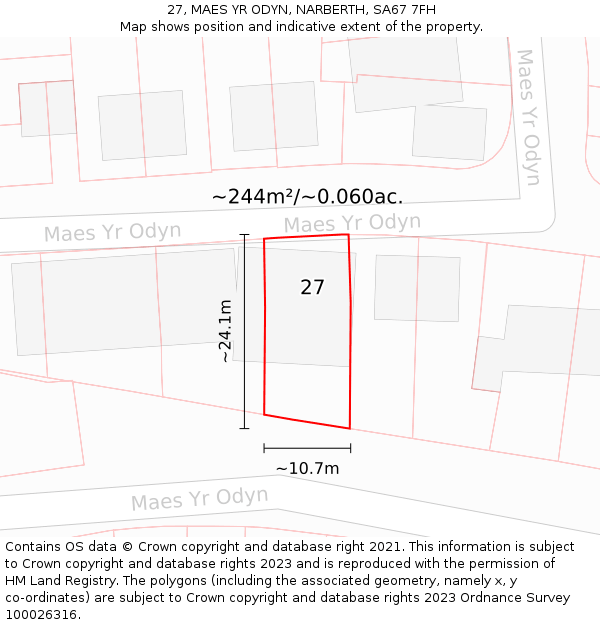 27, MAES YR ODYN, NARBERTH, SA67 7FH: Plot and title map