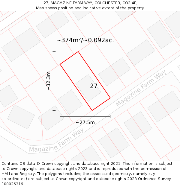 27, MAGAZINE FARM WAY, COLCHESTER, CO3 4EJ: Plot and title map