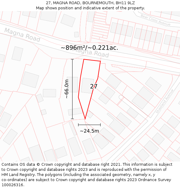 27, MAGNA ROAD, BOURNEMOUTH, BH11 9LZ: Plot and title map