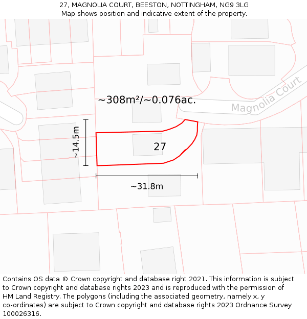 27, MAGNOLIA COURT, BEESTON, NOTTINGHAM, NG9 3LG: Plot and title map