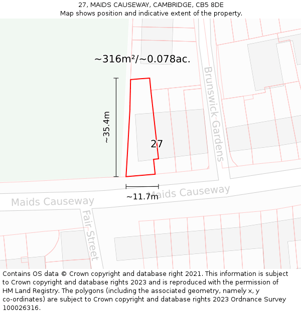 27, MAIDS CAUSEWAY, CAMBRIDGE, CB5 8DE: Plot and title map
