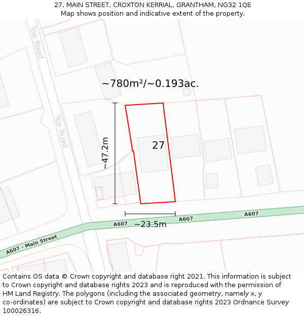 27, MAIN STREET, CROXTON KERRIAL, GRANTHAM, NG32 1QE: Plot and title map