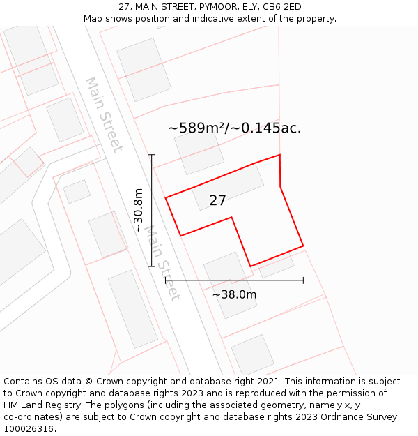 27, MAIN STREET, PYMOOR, ELY, CB6 2ED: Plot and title map