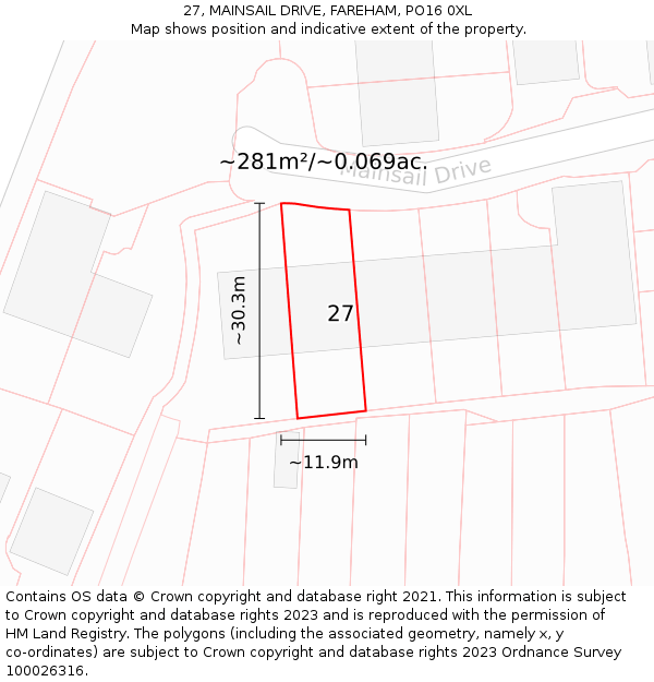 27, MAINSAIL DRIVE, FAREHAM, PO16 0XL: Plot and title map