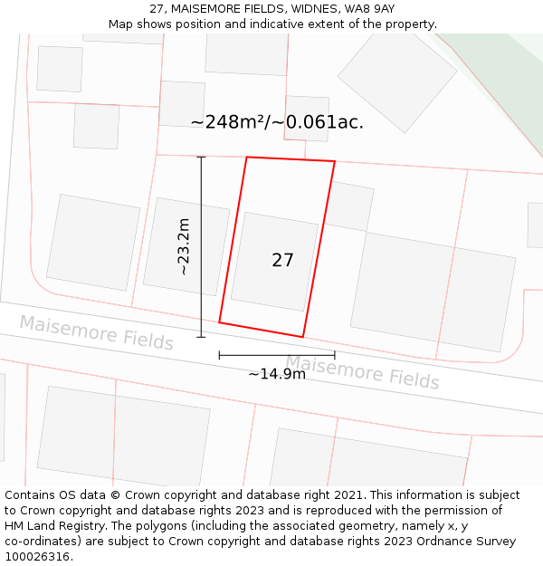 27, MAISEMORE FIELDS, WIDNES, WA8 9AY: Plot and title map