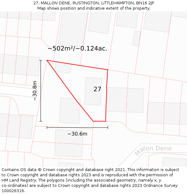 27, MALLON DENE, RUSTINGTON, LITTLEHAMPTON, BN16 2JP: Plot and title map