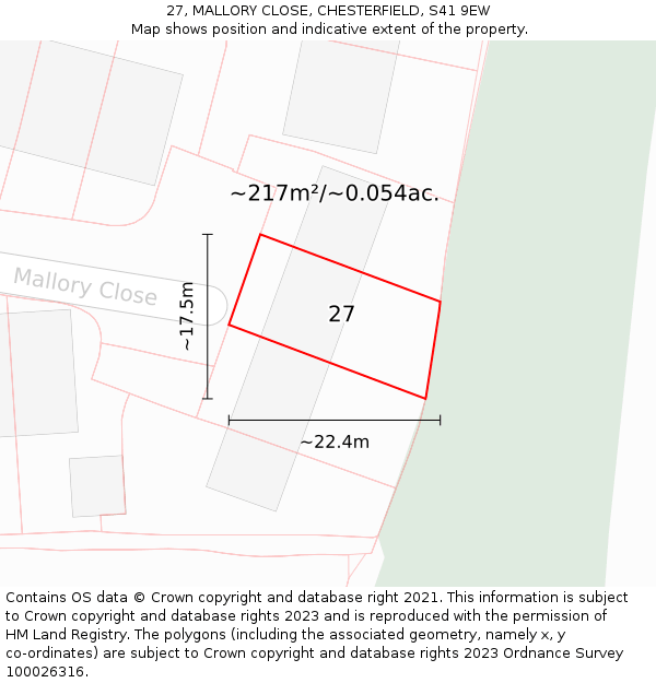 27, MALLORY CLOSE, CHESTERFIELD, S41 9EW: Plot and title map