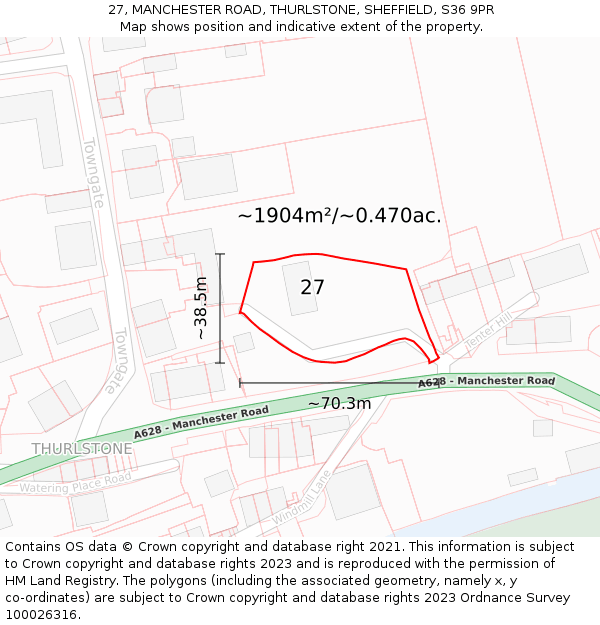 27, MANCHESTER ROAD, THURLSTONE, SHEFFIELD, S36 9PR: Plot and title map