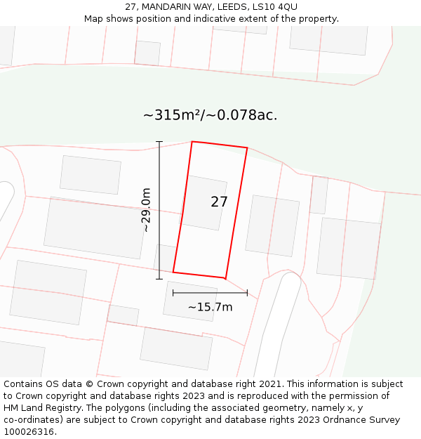 27, MANDARIN WAY, LEEDS, LS10 4QU: Plot and title map