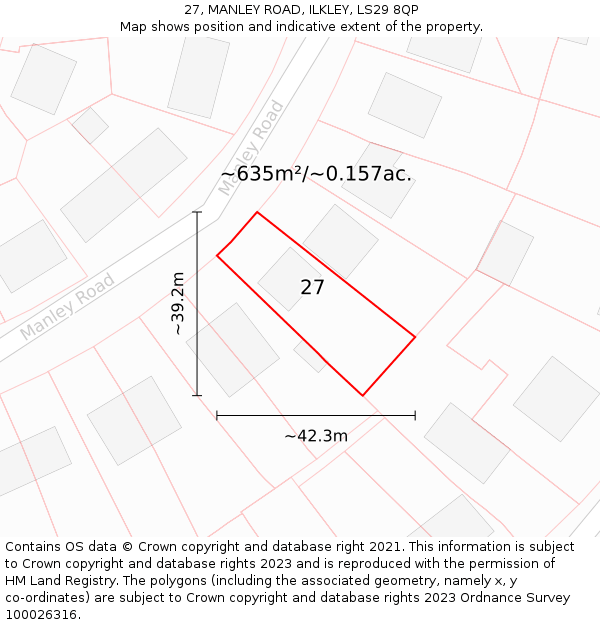 27, MANLEY ROAD, ILKLEY, LS29 8QP: Plot and title map