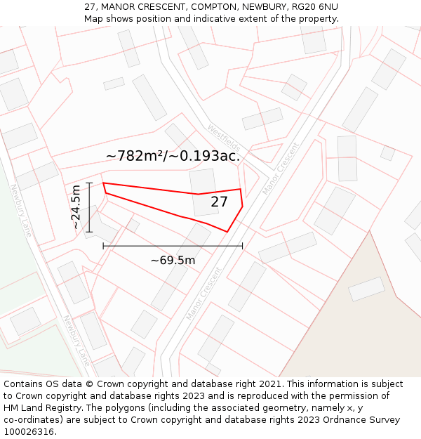 27, MANOR CRESCENT, COMPTON, NEWBURY, RG20 6NU: Plot and title map