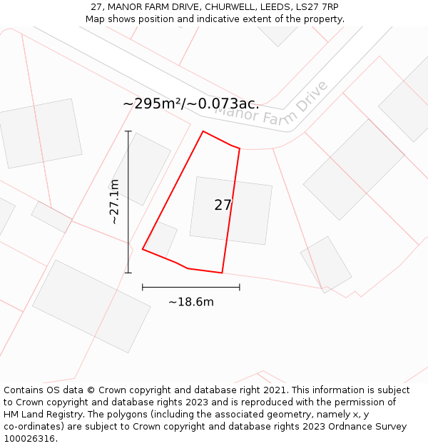 27, MANOR FARM DRIVE, CHURWELL, LEEDS, LS27 7RP: Plot and title map