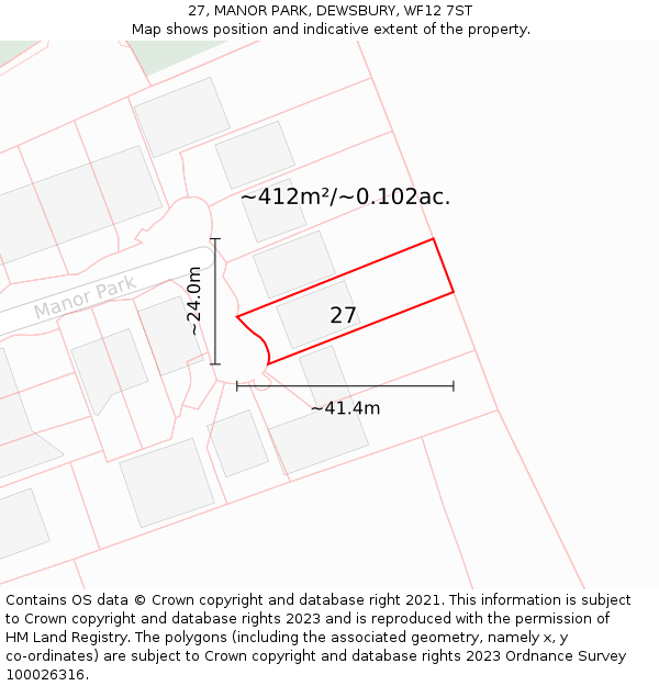 27, MANOR PARK, DEWSBURY, WF12 7ST: Plot and title map