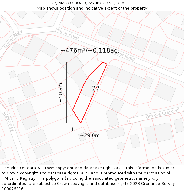 27, MANOR ROAD, ASHBOURNE, DE6 1EH: Plot and title map