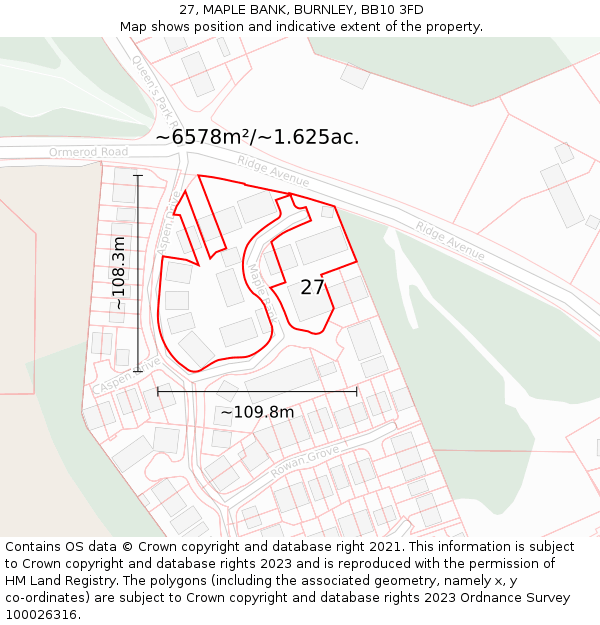 27, MAPLE BANK, BURNLEY, BB10 3FD: Plot and title map