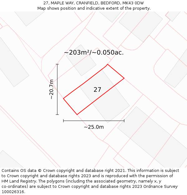 27, MAPLE WAY, CRANFIELD, BEDFORD, MK43 0DW: Plot and title map