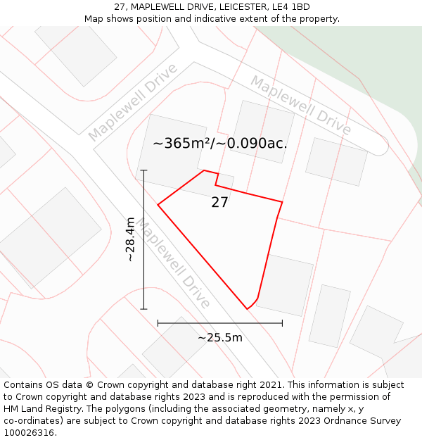 27, MAPLEWELL DRIVE, LEICESTER, LE4 1BD: Plot and title map