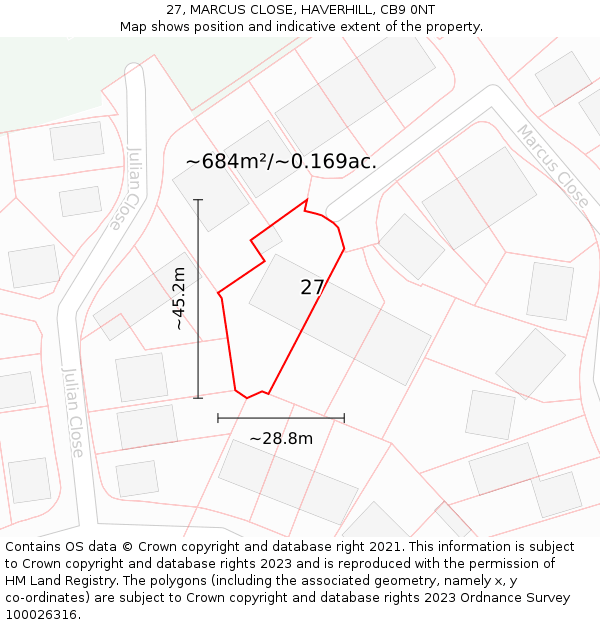 27, MARCUS CLOSE, HAVERHILL, CB9 0NT: Plot and title map